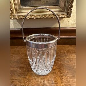 Elegant Crystal Ice Bucket with Silver Handle